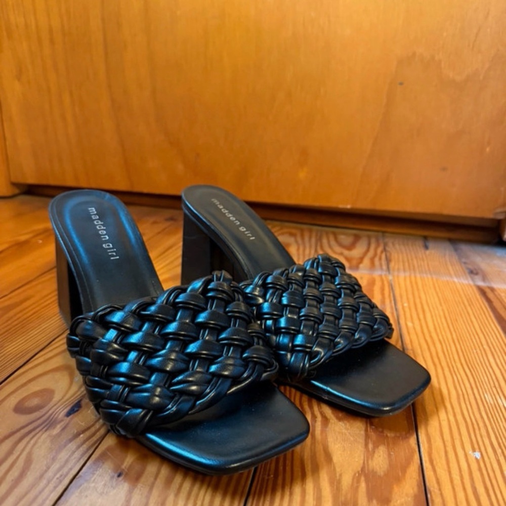 Madden Girl Black Braided Slide Block Heels